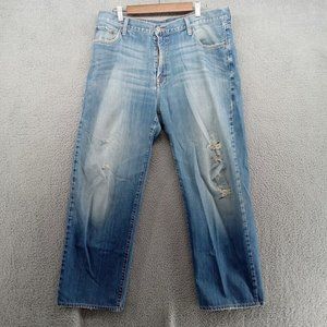 Lucky Brand Jeans‎ Mens 38 Blue Light Wash Straight Distressed Ripped Dungarees